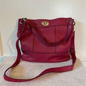 Fossil Hobo Rasberry/Pink Leather Crossbody Bag Authentic Classic